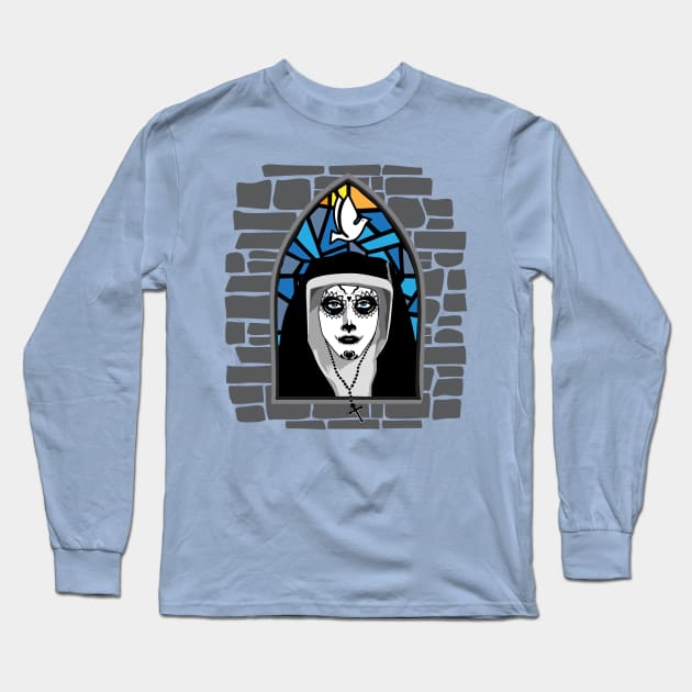 Sugar Skull Nun Long Sleeve T-Shirt by BlackPawCanvas